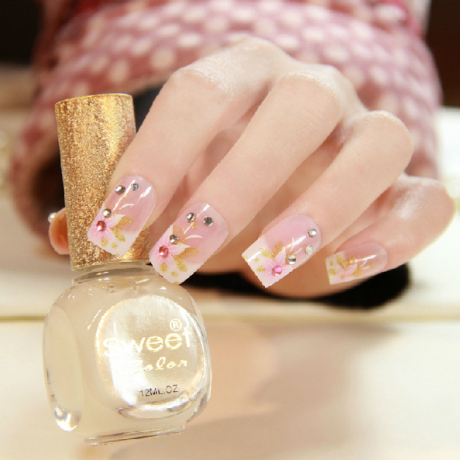 盛开的金粉百合 上手显手白 法式假指甲24片装 耐看美甲贴片 - 爱逛街