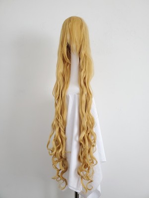 taobao agent One meter five -long golden large curly curly cos wigs, head scalp, head, long bangs bag face hairstyle