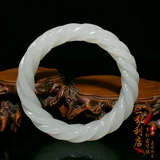 Классический браслет с косичкой из белого нефрита