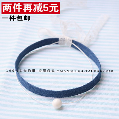 taobao agent Blue necklace, denim choker, pendant, accessory