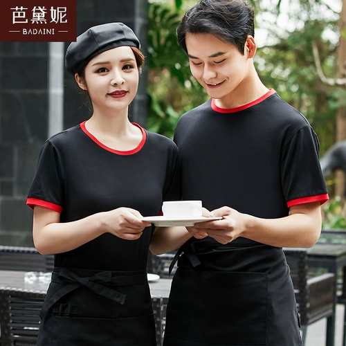 Отель общественного питания горячий горшок официант рабочая одежда футболка с короткими рукавами тонкий чай с молоком интернет-кафе супермаркет рабочая одежда с круглым вырезом лето