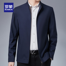 Куртка 【天猫】罗蒙男士外套2021春秋商务修身上衣服中青年休闲立领爸爸装夹克潮 Romon