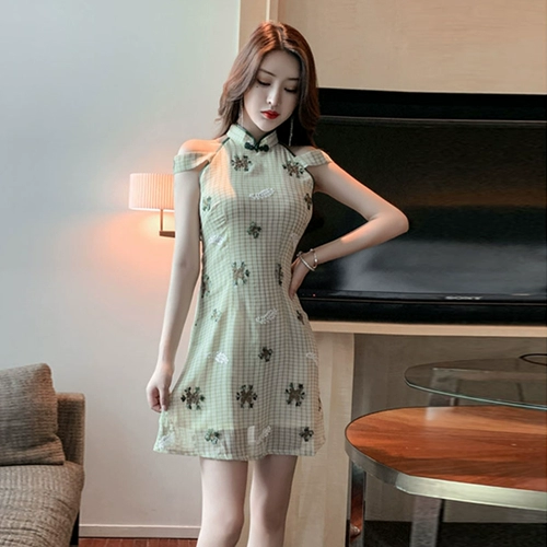 Сексуальное ципао, ретро мини-юбка, платье для школьников, с акцентом на бедрах