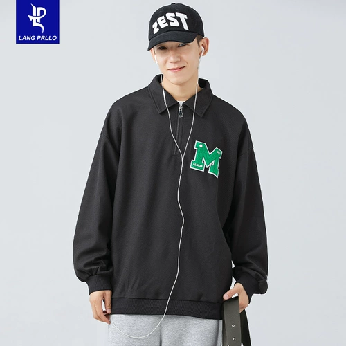 Демисезонный трендовый черный лонгслив для отдыха с молнией, оверсайз, на молнии, 2022