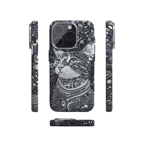 Urban Blue-Eyed Cat Feather Portrait iPhone Case