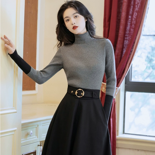 Демисезонный трикотажный свитер, универсальная юбка, комплект, изысканный стиль, коллекция 2023, городской стиль