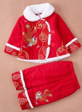 手工兔毛唐装女童婴儿唐装冬女新年衣服童装新年唐装宝宝唐装女冬