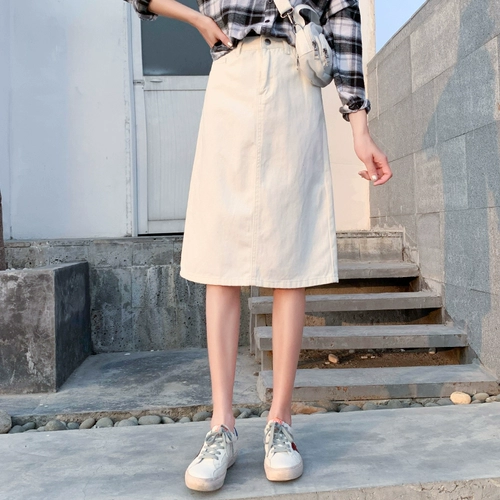 Белая юбка в складку, длинная джинсовая юбка, длина миди, 2019, А-силуэт, с акцентом на бедрах