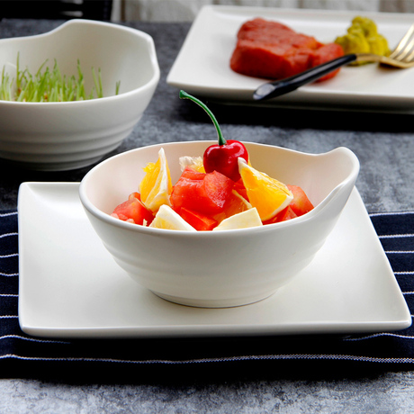 创意陶瓷自助餐餐具白色哑光日韩式早餐碗四方盘早餐盘沙拉碗