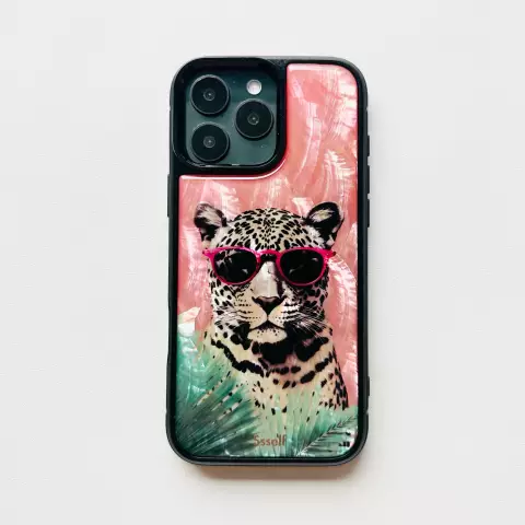 Leopard Pink Sunglasses Green Palm Leaves Cartoon Phone Case for iPhone 17, 16, 15, 14 and 13