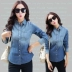 Phụ nữ mùa xuân và mùa thu 2021 phiên bản mới của Hàn Quốc của áo sơ mi denim mỏng mỏng bên ngoài áo sơ mi dài tay áo khoác ngắn tay của phụ nữ - Áo sơ mi dài tay Áo sơ mi dài tay