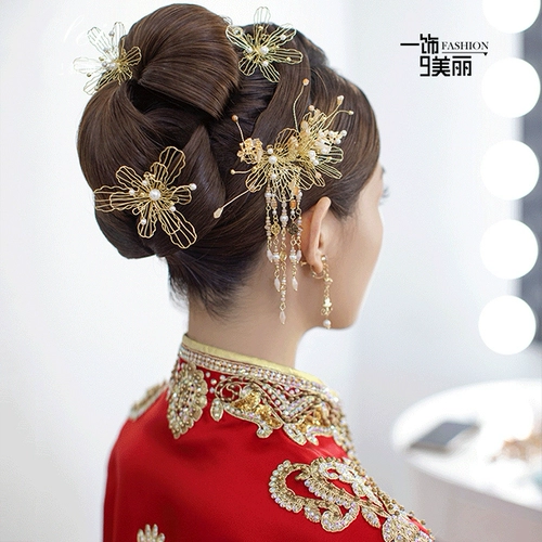 Аксессуар для волос для невесты, классическое золотое ханьфу, китайская шпилька, китайский стиль, простой и элегантный дизайн, полный комплект, из Малайзии