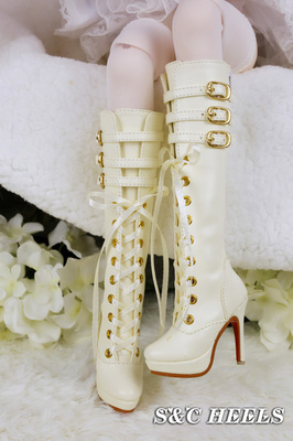 taobao agent {S & C} heels ultra -high heel BJD 3 -point women's exclusive version of British Martin boots milk white