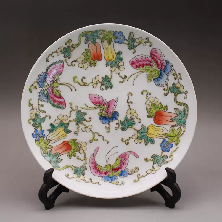 古玩陶瓷器收藏大清光绪年制粉彩白菜纹盘手工手绘仿古摆件-Taobao