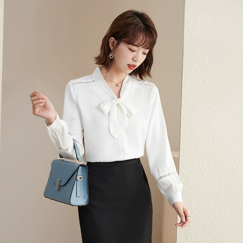 Рубашка, осенний шифоновый черный лонгслив, классический костюм, коллекция 2021