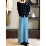 Шерстяная приталенная черная трикотажная длинная длинная юбка, А-силуэт, высокая талия