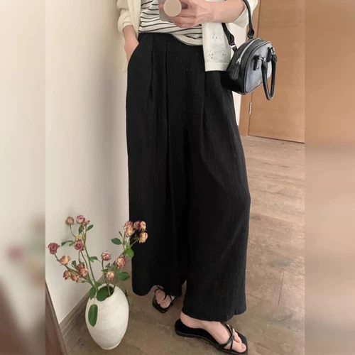 Тонкие летние штаны, из хлопка и льна, свободный прямой крой, защита от солнца