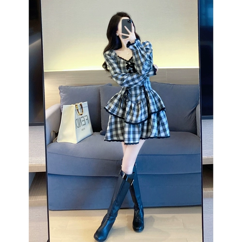 Платье, ретро милый приталенный корсет, коллекция 2021, в корейском стиле, французский ретро стиль, А-силуэт, юбка-пачка