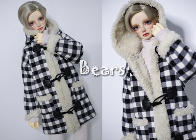 taobao agent ◆ Bears ◆ BJD baby clothing A256 plaid flip -edge horn buckle hooded cardigan limited edition 1/3 & uncle