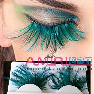 taobao agent Ameili makeup exaggerated color long and dense creative feathers fake eyelashes AM59 dark green powder, blue purple black and white eyelashes
