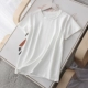 Áo thun trơn màu cổ tròn ngắn tay phụ nữ 2021 mới màu trắng in cộng với kích thước áo sơ mi nữ mỏng dưới đáy - Áo phông