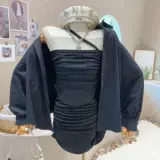Комплект, весенний бюстгальтер-топ, юбка, куртка, 2024 года, с акцентом на бедрах, оверсайз, 3 предмета