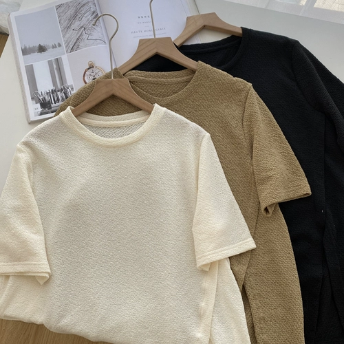 泡泡棉侧边开叉宽松慵懒短袖t恤衫夏季新款小众设计感慵懒上衣