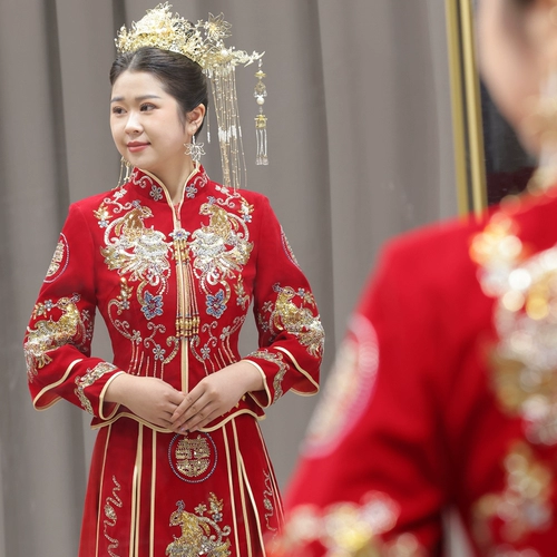 Бархатный традиционный свадебный наряд Сюхэ, элегантное свадебное платье для невесты, вечернее платье, коллекция 2023