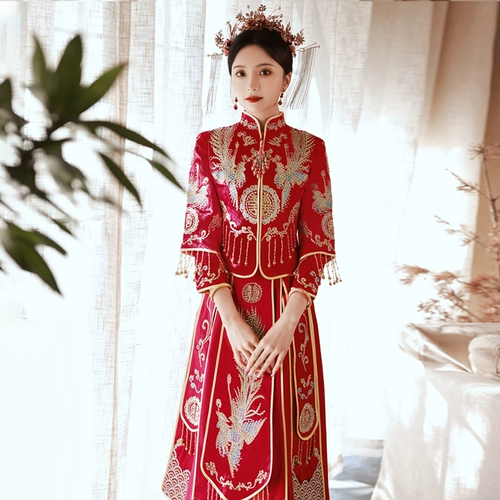 Традиционный свадебный наряд Сюхэ, зимнее свадебное платье, вечернее платье, коллекция 2023, дракон и феникс, подходит для подростков