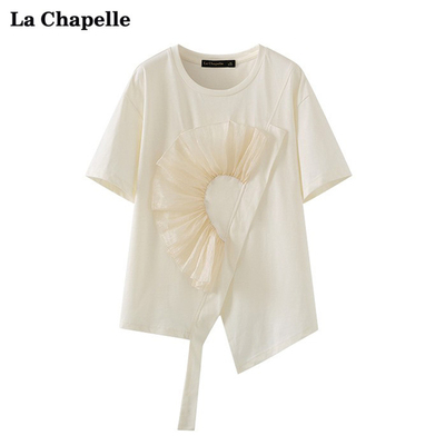 taobao agent La Chapeelle Xia's new irregular split design sense niche short -sleeved T -shirt cotton female