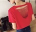 2019 mùa hè mới sexy hở lưng phụ nữ áo thun cotton lỏng cổ tròn lỗ kích thước lớn đáy áo sơ mi - Áo phông