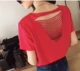 2019 mùa hè mới sexy hở lưng phụ nữ áo thun cotton lỏng cổ tròn lỗ kích thước lớn đáy áo sơ mi - Áo phông