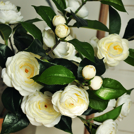 6枝包邮 特惠 mema 白宝塔 多头茶花 品质仿真花 f520