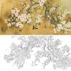 Картина 工笔画白描打印稿周中耀晓园三月樱花醉68*136原大尺寸含彩图763t