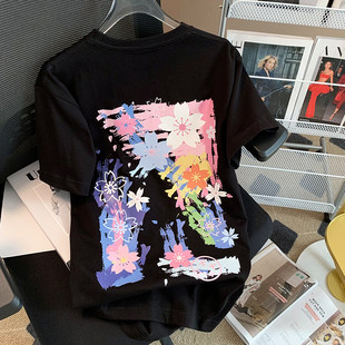 Retro summer design T-shirt for leisure, American style, trend of season, oversize