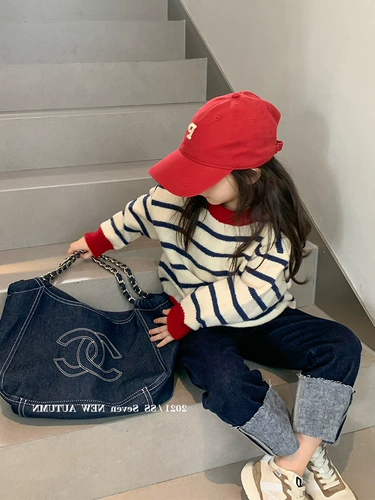 Детский осенний трикотажный свитер с круглым воротником, в корейском стиле, в западном стиле, оверсайз