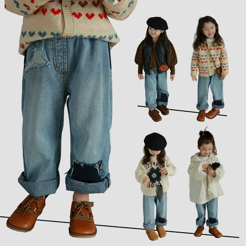 Демисезонные прямые свободные джинсы, детские штаны, повседневные брюки
