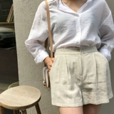 Шорты, летние тонкие штаны для отдыха, из хлопка и льна, высокая талия, оверсайз, подходит для подростков, А-силуэт, свободный крой