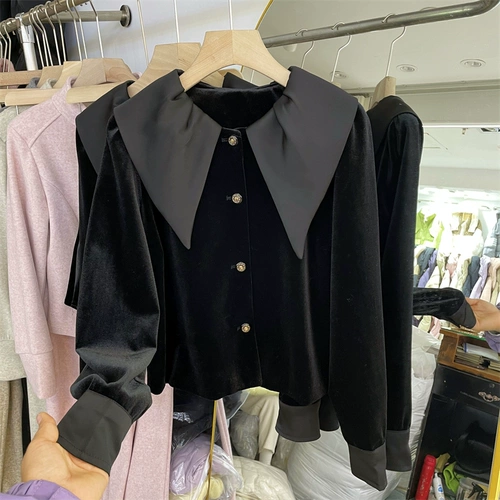 Черная кукла, бархатная модная рубашка для отдыха, кукольный воротник, новая коллекция