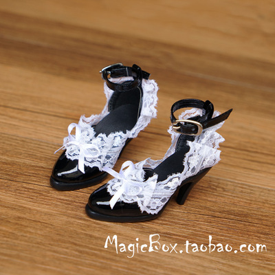 taobao agent BJD doll shoes SD baby uses lace side high -heeled shoes with a black color of 1/3 points, big girl