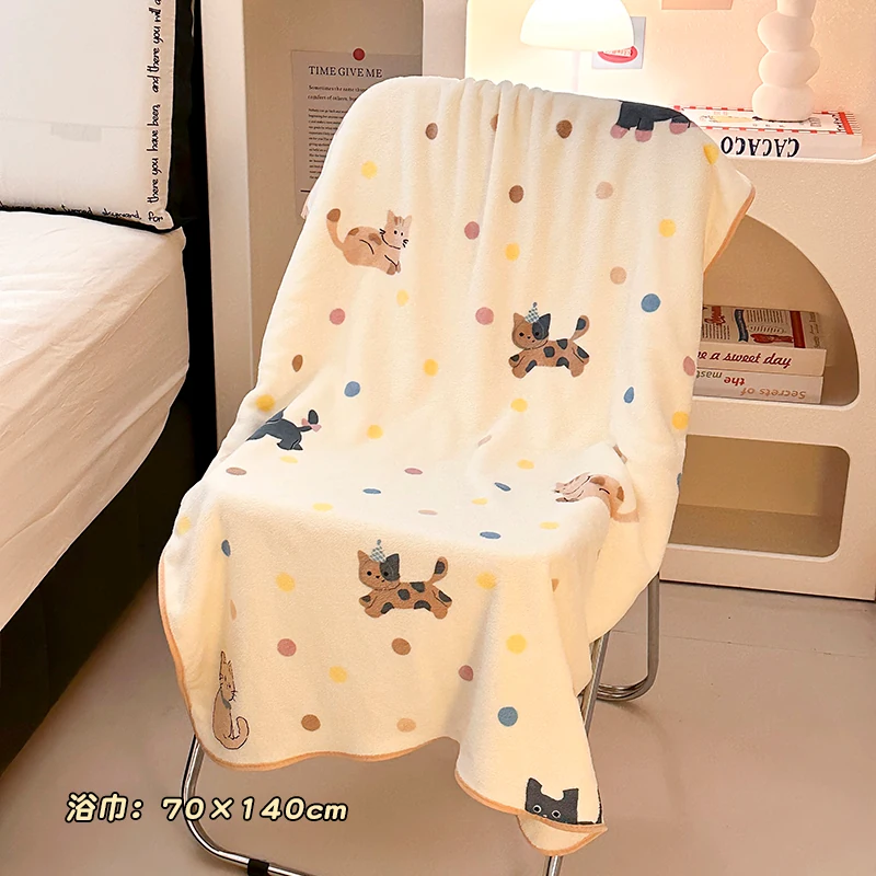 可爱小猫浴巾女新款珊瑚绒