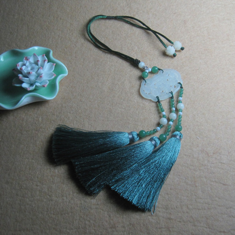 手工原创古典岫玉玉佩流苏挂件高档汽车挂件保平安后视镜挂饰