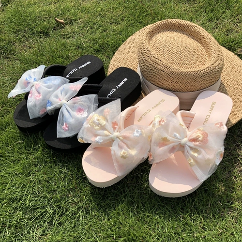 SUNNY COLOR Tide, тапочки с бантиком, модная универсальная пляжная обувь, в цветочек