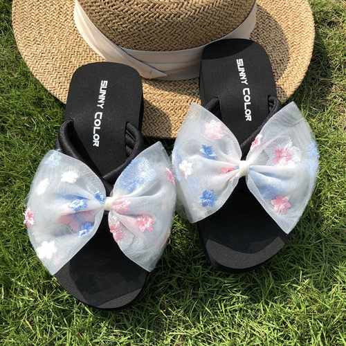 SUNNY COLOR Tide, тапочки с бантиком, модная универсальная пляжная обувь, в цветочек