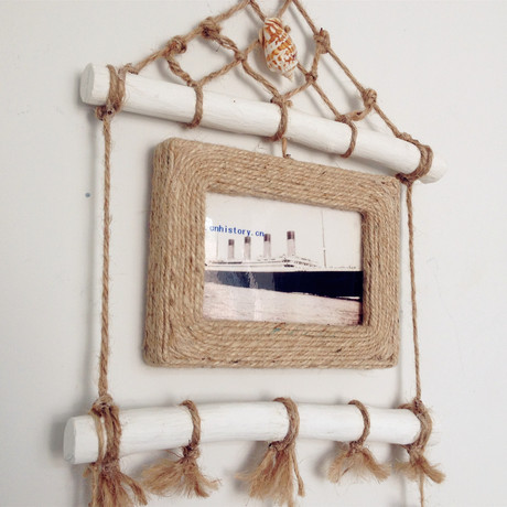 小凤艺铺 乡村田园风格麻绳壁挂挂饰 贝壳创意相框手工渔网编织