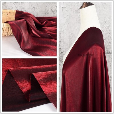 taobao agent Wine red two -color fantasy color change color glazed cotton satin bright shiny silk silk cloth shirt skirt fabric