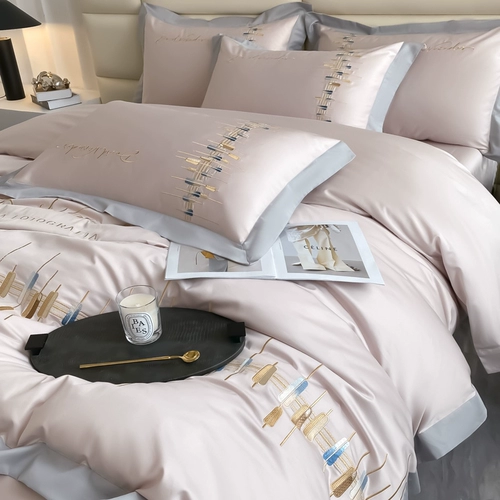 Модный элитный хлопковый комплект, хлопковая простыня, пододеяльник, с вышивкой, 4 предмета, легкий роскошный стиль, изысканный стиль, постельные принадлежности