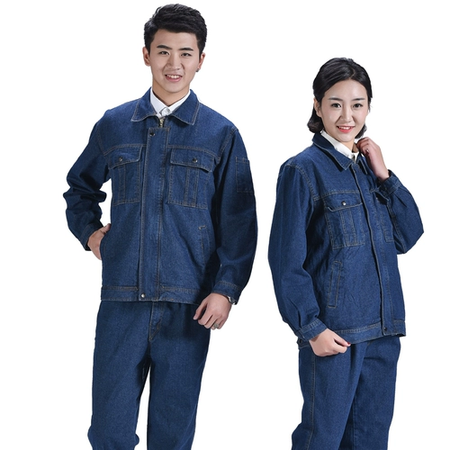 Демисезонный хлопковый джинсовый комплект для работы, износостойкий комбинезон, увеличенная толщина, защита от ожогов