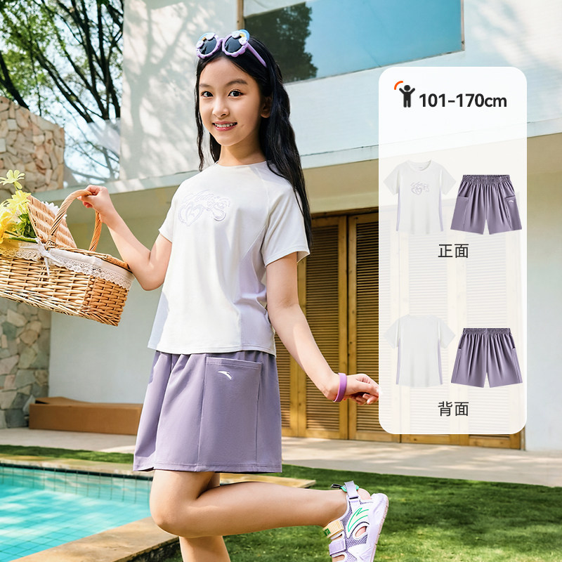 安踏儿童女童运动套装2026年夏季新款舒适速干女孩短袖短裤运动装 安踏新款实拍商品图