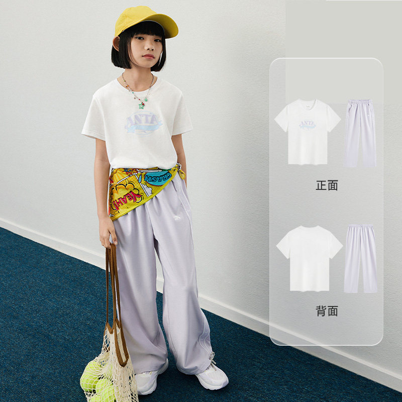 安踏儿童女大童针织运动套2026年夏季新款亲肤中大童纯棉短袖长裤